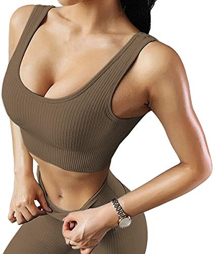 CNASA Trainingsoutfits für Frauen 2-teilig Nahtlose Yoga-Outfits Sport-BH und Leggings Set Trainingsanzüge 2-teilig Cover