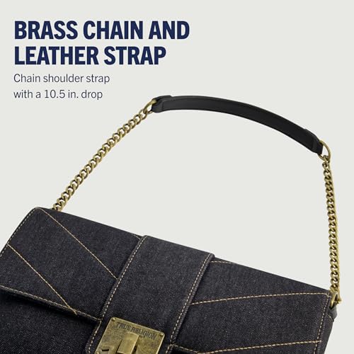 Image of True Religion Women's Denim Shoulder Bag Purse, Mini Handbag with Chain Strap | Denim