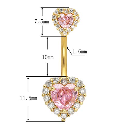 Excepro 14G(1.6Mm) Double Heart Cubic Zirconia Navel Belly Button Ring 316L Surgical Steel Piercing Barbell Body Jewelry thumb #1