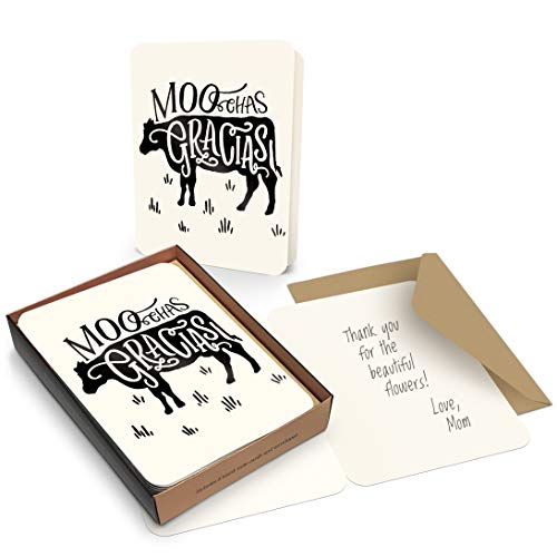 Image of Artisan Blank Note Cards by Studio Oh! - MOOchas Gracias - Pack of 8 - 4.25 inch x 5.5 inch Printed Textured Art Paper Embellished with Foil Stamping Cards and Envelopes