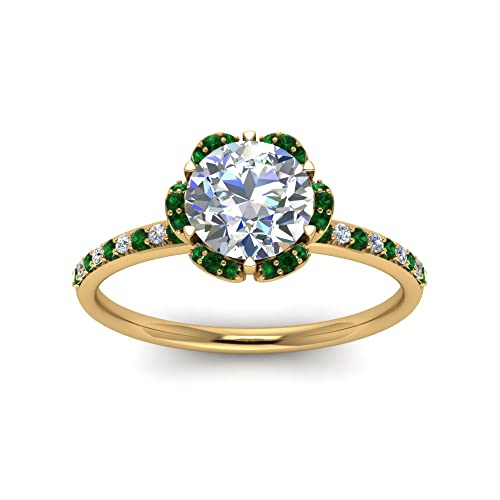 Image of 55Carat Choose Your Gemstone 6 Petal Ring Yellow Gold Plated Round Shape Halo Engagement Rings Well Shaped for Any Gift Giving Occassion Modern Style Enchating Women US Size 4 to 12