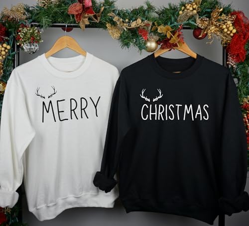 Personalized Handmade Matching Couple Merry Christmas Sweatshirts – Cute Holiday Sweaters for Couples, Funny Festive Xmas Crewnecks Green3