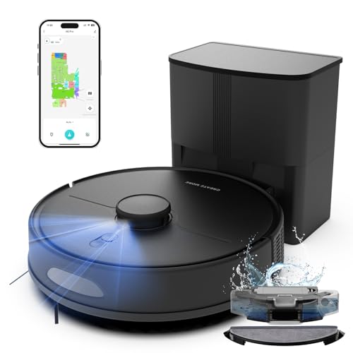 Robot Vacuum and Mop, Robot Vacuum Self Emptying with 5000Pa Suction, 3-in-1 LiDAR Navigation, Home Mapping, No-Go Zones, Up to 60 Days Hands Free Cleaning, Wi-Fi/App/Alexa, Hard Floors, Carpet