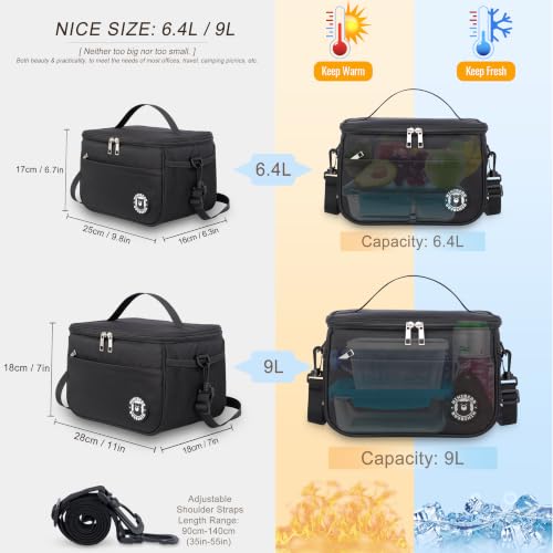 Miniatura 2 de Hihibear Bolsa Termica Porta Alimentos 6.4l 9l, Bolsa Comida Trabajo, Lunch Bag, Bolsa Isotermica Porta Alimentos Oficina Viaje Picnic
