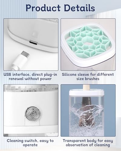 Elektrischer Make-Up Pinselreiniger Weiß –tiefenreinigung, Universell Für Pinsel & Kosmetikwerkzeuge, Mit Allen Pinselgrößen, Kompakt & Praktisch, Einfach Zu Bedienen