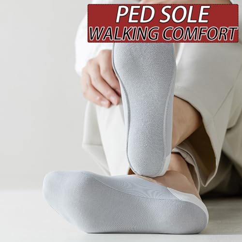 CHUNFO Mens No Show Socks Flat Non Slip Grips Invisible Loafers Sneaker Ice Silk Cotton Sock Footie Size 5.5-114
