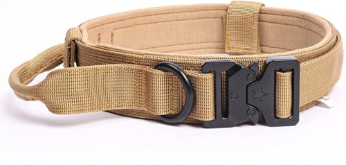 犬の首輪, ナイロンタクティカルドッグカラー(ハンドル付き)金属製バックル付きヘビーデューティードッグカラー(中型犬・大型犬用)(Brown,XL)