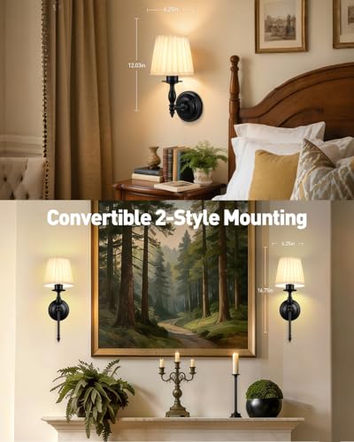 Image of 10000mAh Battery Operated Wall Sconce Set of 2,Rechargeable Wall Sconces set of Two,Vintage Black Sconces Wall Decor,Wireless Wall Lamp,Cordless Wall Lights Living Room Bedroom (Not Peel and Stick on)