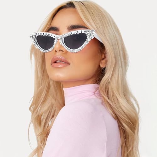 JUSTOTRY Birthday Glasses for Women Birthday Queen Sunglasses Birthday Party Gift Stylish Shiny Diamond Pearl2