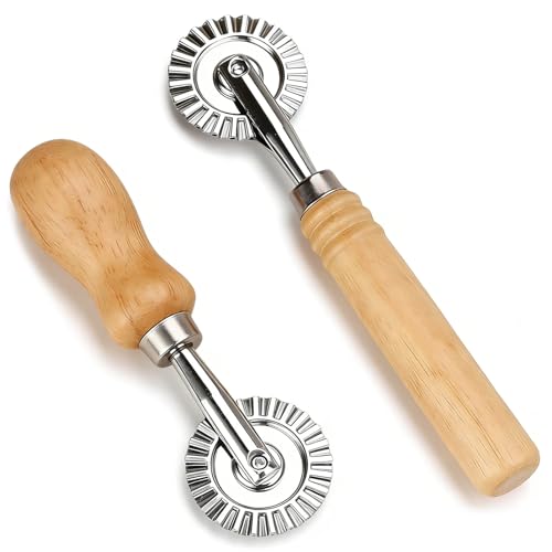 Ztolbriy 2 Pièces Coupe Pâte, Roulette à Pâtisserie avec Manche en Bois, Outil de Cuisine pour Découper Pâtes, Ravioli, Pizza et Desserts, Roulette...