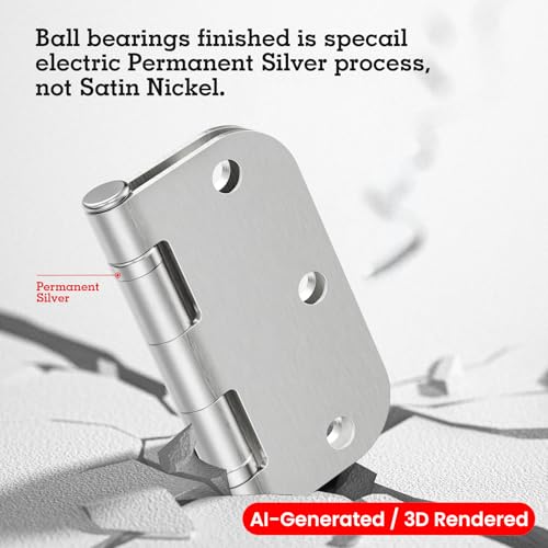 Image of 12 Pack Brushed Nickel Hinges 3.5 Inch X 3-1 /2 inch 5 /8 inchRadius Durable No Squeak Rounded Interior Exterior Integral Ball Bearing Door Hinges for Flat Bifold Office Bedroom Dorm Indoors New Home Essentials