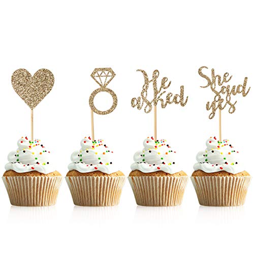 Pic à Cupcake Mariage Or pour Décoration Buffet Fiançailles Romantique