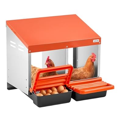 VEVOR Chicken Nesting Boxes, 2 Compartments, Easy Egg Collection, Wall Mount, Easy to Assemble, Galvanized Steel and High-Strength Plastic, Roll Away Nesting Boxes for Chickens Laying Eggs, Orange