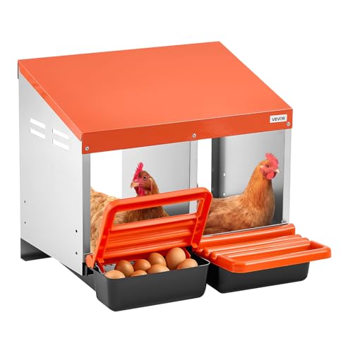 VEVOR Pondoir à Poules 2 Compartiments Nichoir à Poule en Acier Galvanisé Plastique Haute Résistance pour Différentes Races de Poules, avec Plateau Incliné Espace de Ponte Spacieux, 53,5x52,5x47,5 cm