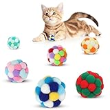 TUSATIY Interactive Cat Ball Toy, 6PCS Fuzzy Kitty Balls with Bells,Cats Pom Pom Balls for Kittens to Keep Busy,Colorful Cat Chew Toys for Indoor Cats