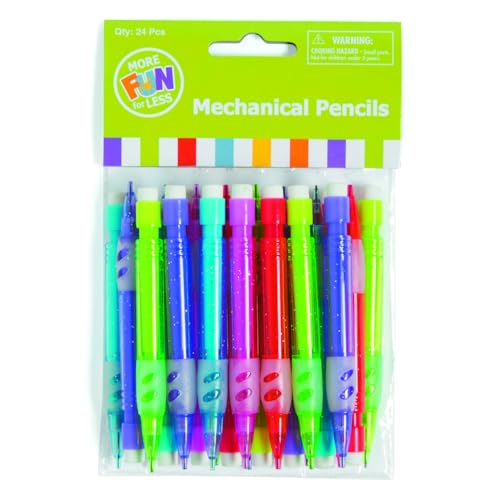 Fun Express Plastic Mini Mechanical Pencils, Variety of Vibrant Colors, Transparent, 24 Mini Pencils Per Pack, Take .7mm Lead (Not Included), 3 3/4" Long