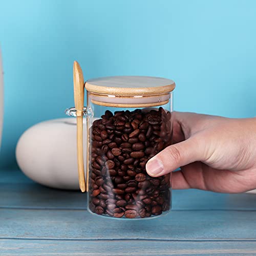 Glass Jars With Bamboo Lids And Spoon Set Of 6, 17 Oz Coffee Sugar Container Set With Scoop, Overnight Oatmeal Jars Containers With Lids And Spoon For Loose Tea, Yogurt #TOP3