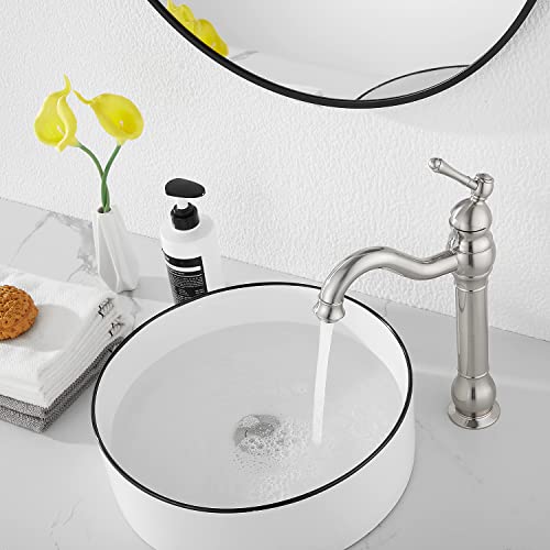 Ggstudy 360° Swivel Single Handle One Hole Bathroom Vessel Sink Faucet Matching Pop Up Drain Without Overflow Brushed Nickel #TOP7