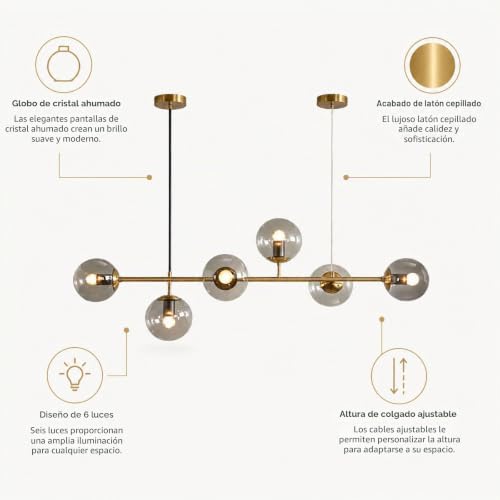 Lámpara colgante de luz variable LED E27 de seis luces ajustables 6