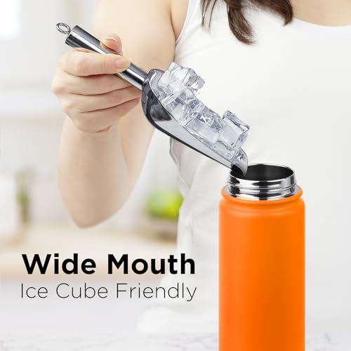 Image of ThermoProof Double-Walled Vacuum Insulated Stainless Steel Water Bottle - Wide Mouth with Chug & Spout Lids, Dishwasher Safe, Reusable, Leakproof, Hot & Cold for Men, Women - 22oz, Sunset Orange