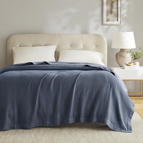Image of Madison Park 100% Egyptian Cotton King Size Bed Blanket for Summer Blue