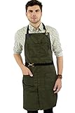 Under NY Sky No-Tie Moss Green Apron – Durable Twill with Leather Reinforcement and Split-Leg –...