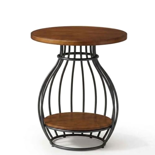 Image of Al Hama 2 Tier Coffee Table: Minimalist Nordic Style White Elegant Round Tables Tea Table Sturdy Metal Frame Corner Table Bedroom Bedside Table (Black Brown)