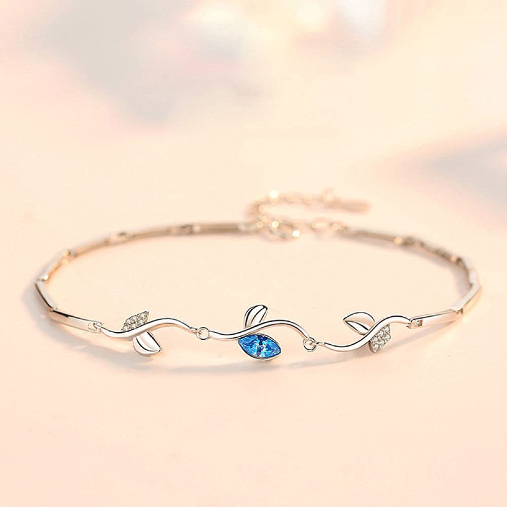 Braccialetti a Catena con Polsino in Argento Sterling Moda, Bracciale in Argento Sterling 925 da Donna con Braccialetto di Foglie di Cristallo a Mosaico Regali di Gioielli in Argento Sterling