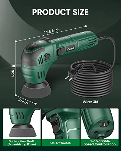 3 Inch Car Buffer Polisher, Aiment Oribtal Mini Polisher, 6 Variable Speed 3000-6400Rpm Dual-Action Car Buffer For Car & Motorcycles Detailing Hard To Reach Areas Polishing #TOP3