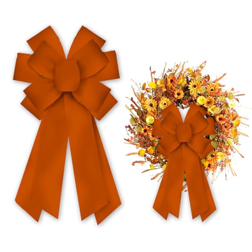 LANGFON Large Thanksgiving Wreath Bow - Fall Velvet Pumpkin Orange