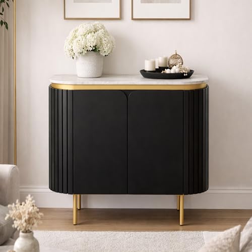 Image of The Attic 2 Door Carlston Sideboard, Multipurpose Cabinet for Kitchen and Living Room Storage, Solid Mango Wood, Black Matte Finish