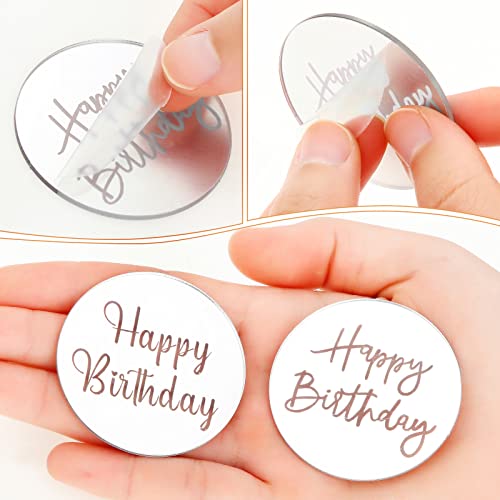 20 Pieces Acrylic Cake Disc Acrylic Cupcake Toppers Mirror Acrylic Cake Toppers Round Birthday Engraved Topper Charms For Diy Cupcake Decoration (Silver) #TOP6