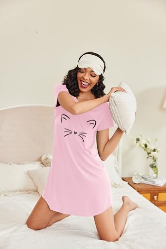 Image of Ekouaer Womens Nightgown Short Sleeve Night Dress Printed Sleepwear Soft Sleep Shirt S-3XL