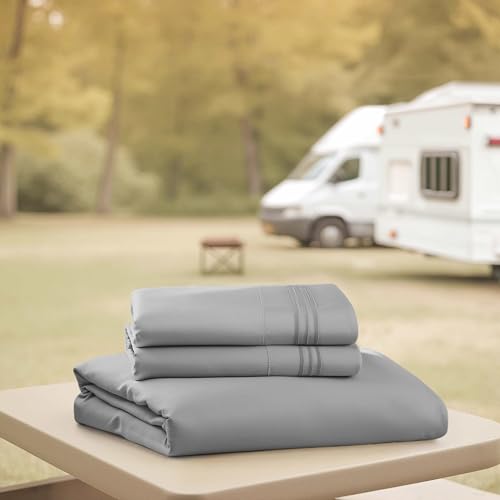 Nestl Grey Short Queen Sheets for RV, Hotel Luxury RV Queen Sheets Set, 4 Piece Fitted Bed Sheet Set and Pillowcases, Super Soft, Wrinkle-Free, and Breathable Camper Bedding