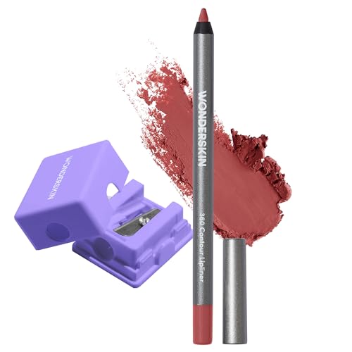 Wonderskin 360 Contour Lip Liner Pencil Con Sacapuntas – Delineador De Labios De Larga Duración, Afilable, Resistente Al Agua Y A Prueba De Transferencia, Lápiz Labial Nude (Rubí)