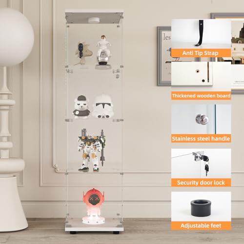Image of LFT HUIMEI2Y 4-Tier Glass Display Cabinet with LED&Lock, Display Case White