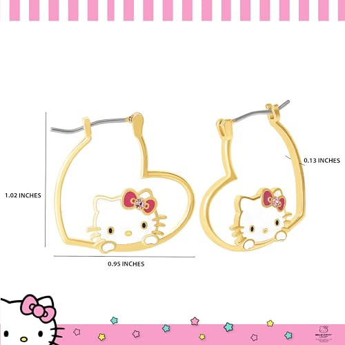 Sanrio Hello Kitty and Friends Earring Collection – Yellow Flash-Plated Heart Hoop and Crystal Earrings Featuring My Melody, Kuromi, and Hello Kitty, Officially Licensed4