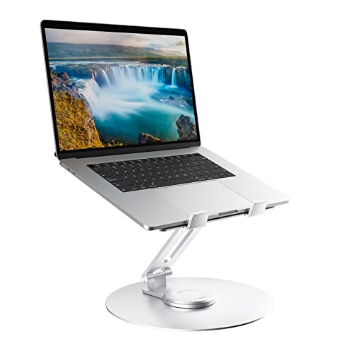 Epherie Laptop Ständer mit 360° drehbarem rundem Basis, Höhenverstellbarer ergonomischer Laptopständer, Belüfteter Computerständer, Faltbarer Stabiler Laptophalter aus Aluminium für Schreibtisch