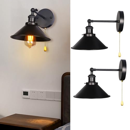 Lámparas de pared vintage industriales E27 apliques metálicos negros para salón de diseño retro