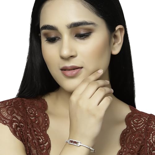 Image of ZENEME Rhodium-Plated Oval Shape American Diamond Studded Handmade Kada Bracelet For Girls and Women