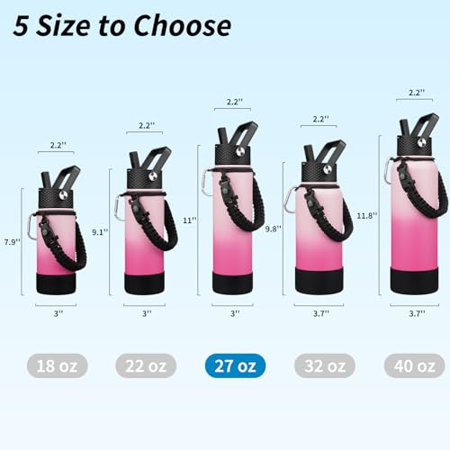 Image of BJPKPK 27oz Insulated Water Bottle with 3 Lids, Straw Lid & Handle