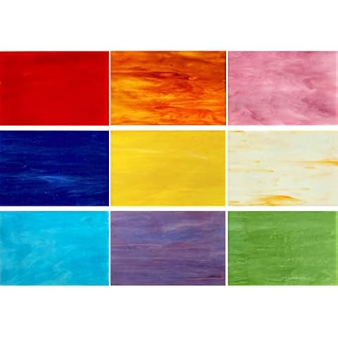 PALJOLLY 9 Pack Stained Glass Sheets, 4 x 6 inch, Assorted Colors, Opaque, Slight Texture, 1/8 inch Thick, Ideal for Stained Glass Art and Mosaics Cover
