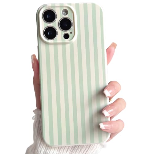 Lovmooful Compatible for iPhone 15 Pro Max Case Cute Color Striped with Aesthetics Design for Girls Women Soft TPU Shockproof More Protective Girly for iPhone 15 Pro Max Case-Green