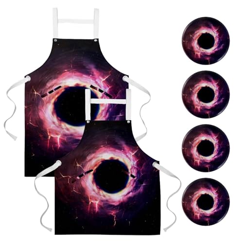 Lot de 2 tabliers de cuisine avec poches motif trou étoilé de l'espace