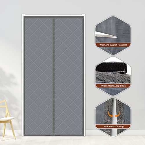 Yotache Magnetic Thermal Insulated Door Curtain Fits Door Size 32 X 80 Inch, Door Curtain Size 34" X 82" Weatherproof Oxford Material Door Screen Covers For Front Door, Dark Gray #TOP6
