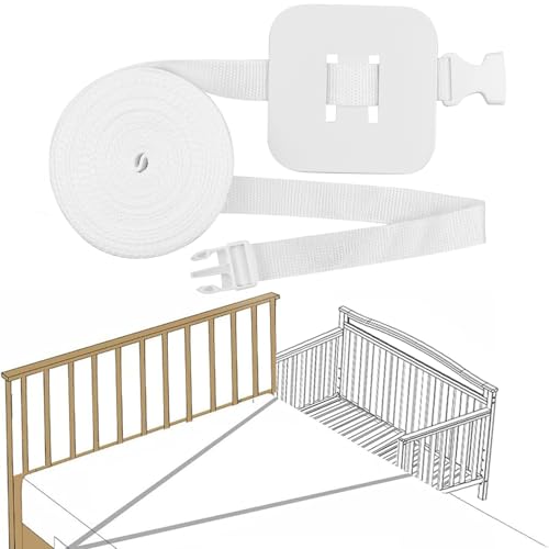 MISIQIMA 8 m de sujeción para cuna auxiliar, correa para cuna de bebé con somier, protector de borde de cuna, accesorios de correa, se puede acoplar a la cama de adultos (blanco)