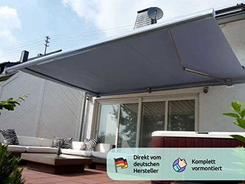 Prime Tech Elektrische Vollkassettenmarkise Kassettenmarkise Gelenkarmmarkise Sonnenmarkise Markise - 400 x 300 cm | Rahmen anthrazit | Tuch anthrazit-grau – DIVERSE Größen