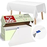 54 IN X 300 FT White Plastic Table Cover Roll with Slide Cutter, Cuts Up to 36 Rectangle 8 Feet Disposable Plastic Table Cloths, Disposable Table Cover Roll for Dinning, Parties, BBQ, Wedding, Outdoor