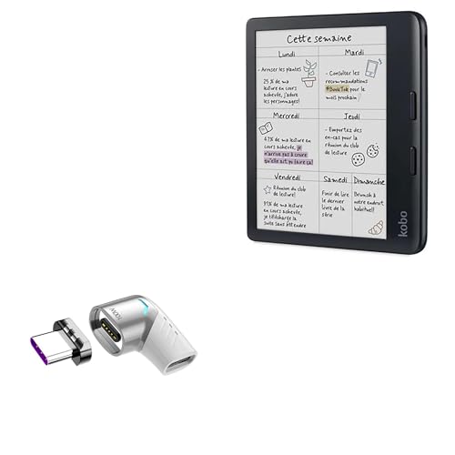 BoxWave Adapter Compatible with Kobo Libra Colour - MagnetoSnap PD Angle Adapter, Magnetic Charging Connector Device Saver - Metallic Silver