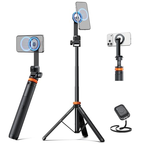 EUCOS 63' Magsafe Tripod, Tripod for iPhone & Magnetic Selfie Stick Tripod with Remote, Strong Magnetic Phone Holder for Magsafe, Extendable Phone Tripod Stand for iPhone/Android